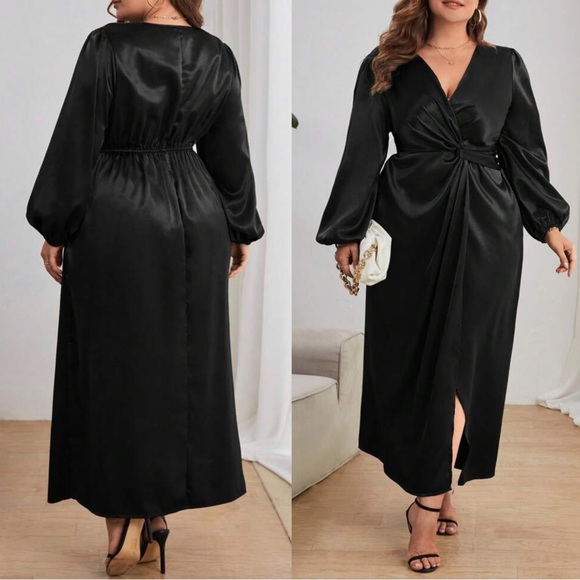 Luxe Satin Twist Party Evening Black Tie Wedding Dress - Picture 3 of 7